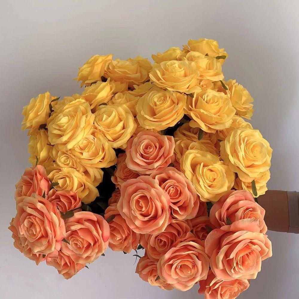 Silk 9-heads Rose Flowers Flower Arrangement Rose Flower Bouquet Artificial Rose Flowers Christmas