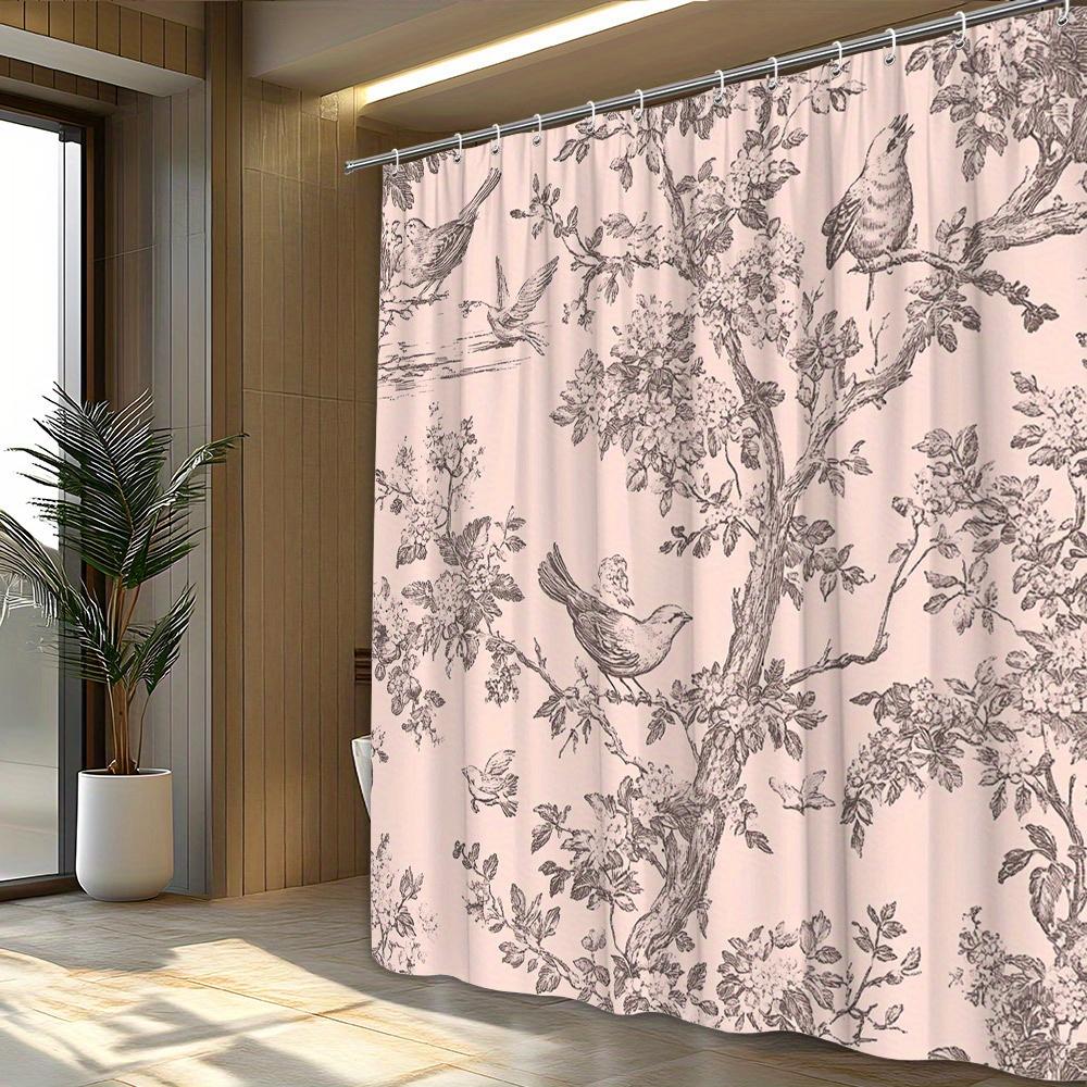 Shower Curtain: Vintage Birds and Floral Design for a Classic and Elegant Bathroom Look