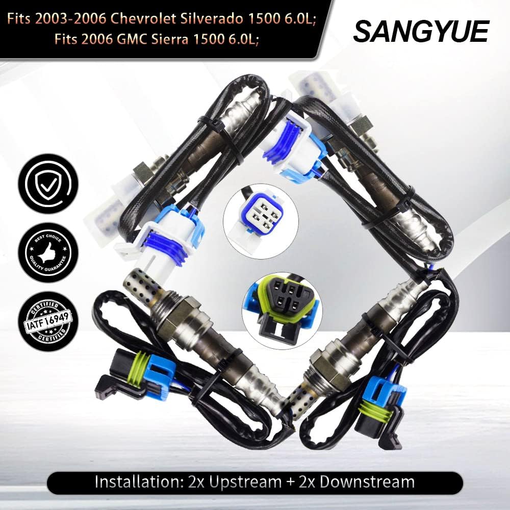 4X Oxygen O2 Sensor for 2003 2004 2005 2006 GMC Yukon Yukon XL 1500 6.0L Upstream + Downstream