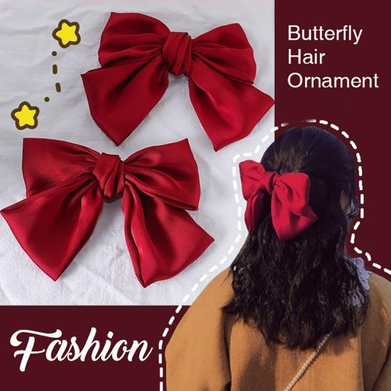 Sweet Women Girls Solid Color Large Bowknot Hairpin Hair Clip Headwear Accessory