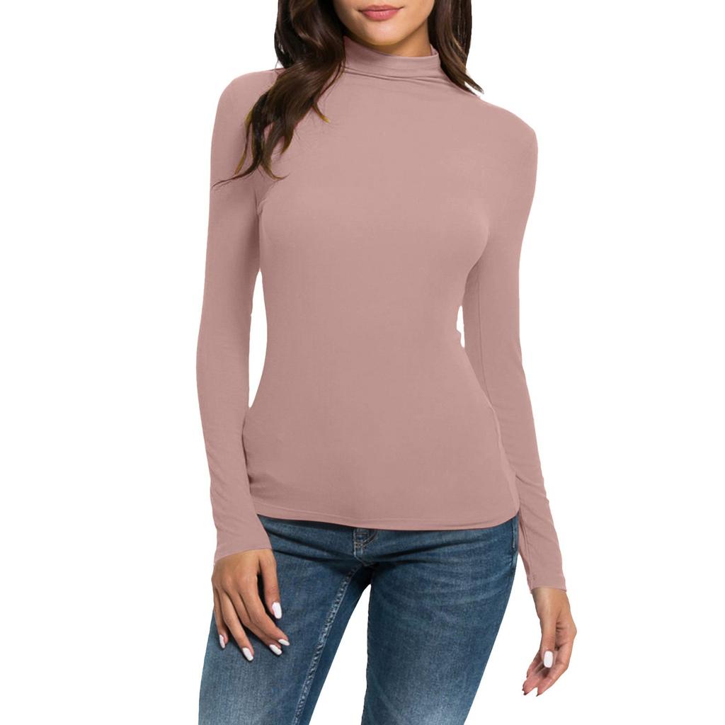 Women's Fashion Slim-Fit Stretch Base Layer Top Solid Colour Long-Sleeved Blouse