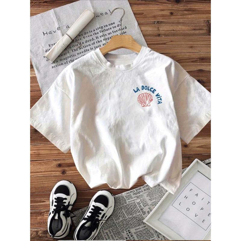 Palm Tree Folding Sun Pattern Summer Boy and Girl Casual Round Neck Short Sleeved T-shirt