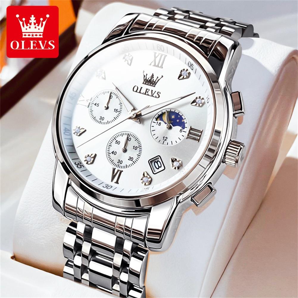 OLEVS 2858 Quartz Watch Men's Deep Waterproof Stainless Steel Strap Calendar Luxury Men's Watch