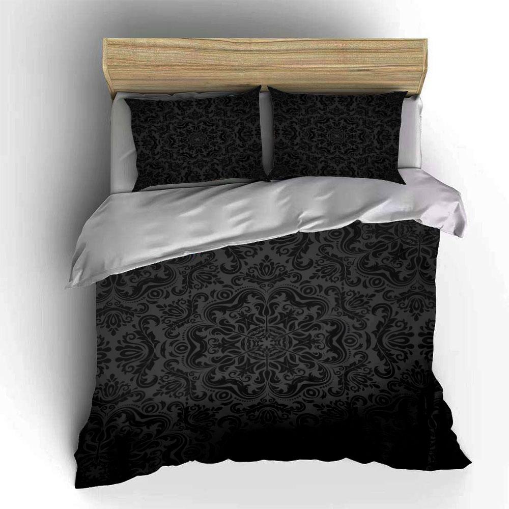 Luxury Black Pattern Decor Set Bedding Set with 1 Duvet Cover 2 Pillowcases Single Double King Queen, Gift