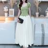 ZANZEA Women Elegant Square Collar Casual Short Sleeve Splice Long Dress