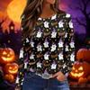 Women's Fashion Long Sleeve Top Halloween Print Round Neck Split Hem Casual Blouse Lightweight Comfortable Fit Seasonal Shirt