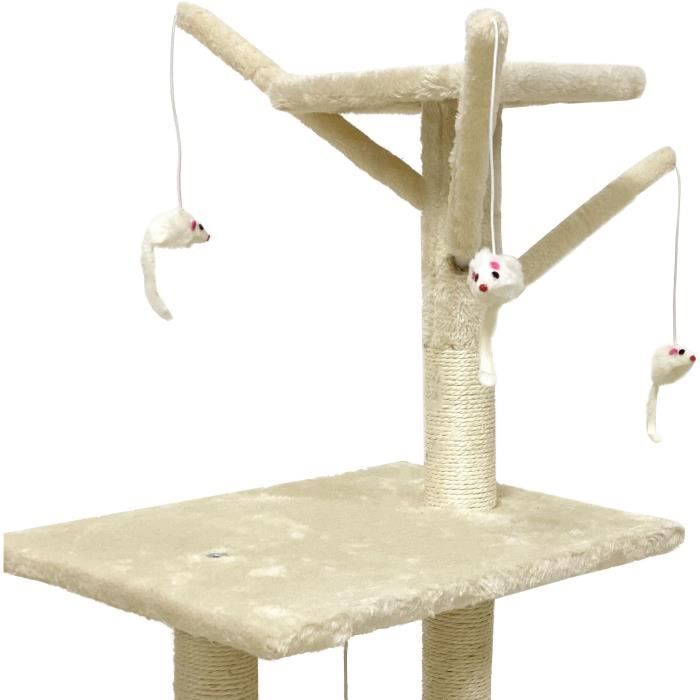 JIPSY Arbre à chat beige 79 x 34 x 138 cm - 3 plateformes, 1 perchoir, 1 niche, 1 escalier, poteaux à griffer