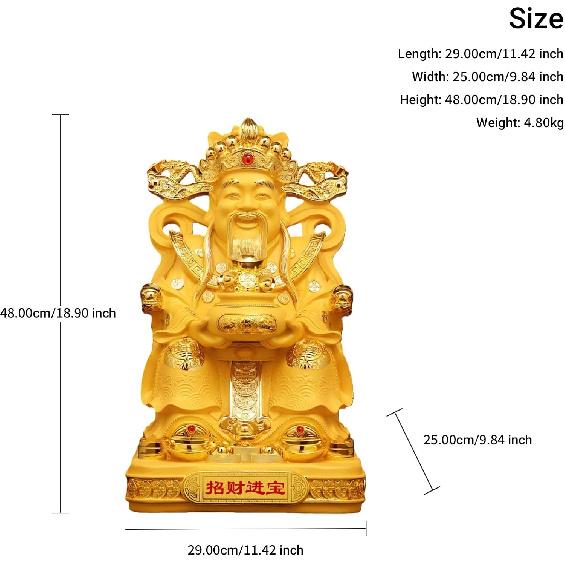 Aris & Juno Chinese Feng Shui Wealth God Decoration Statue Sculpture - Zhao CAI Jin Bao Figurine with Golden Money God and Treasure Bowl for Home