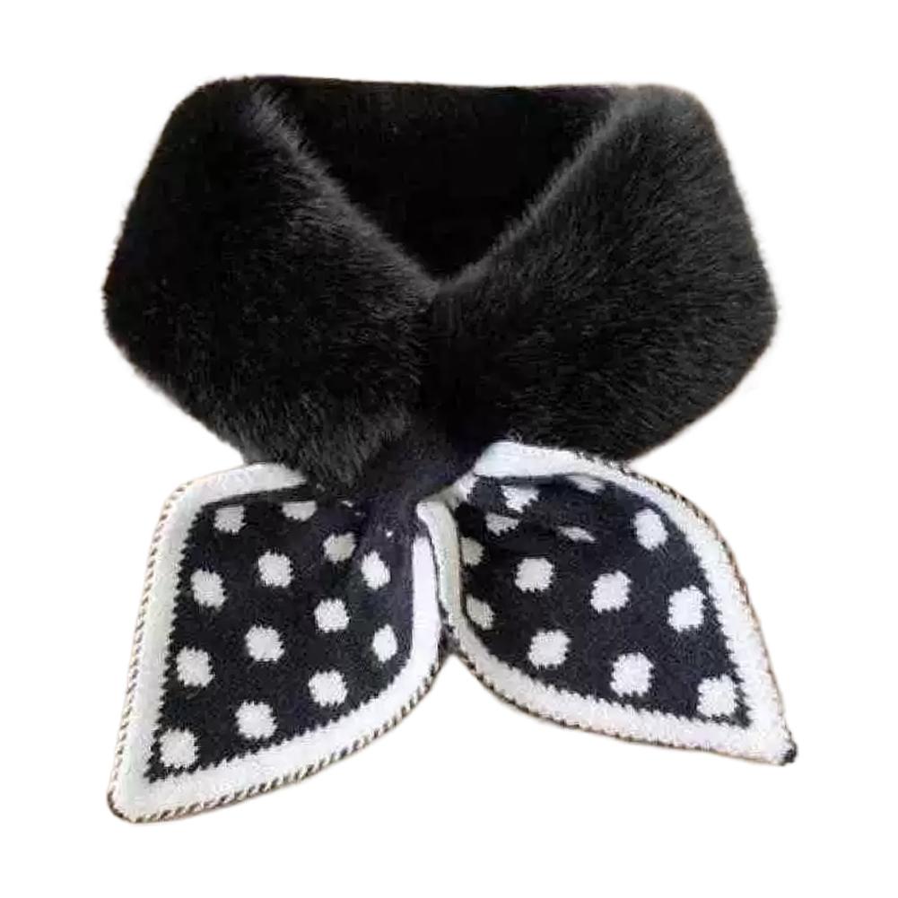 Soft Faux Fur Scarf Dots Knitted Splice Plush Cross Scarf Winter Warm Furry Fur Collar Cross Neck Sleeve Scarves For Women Girls