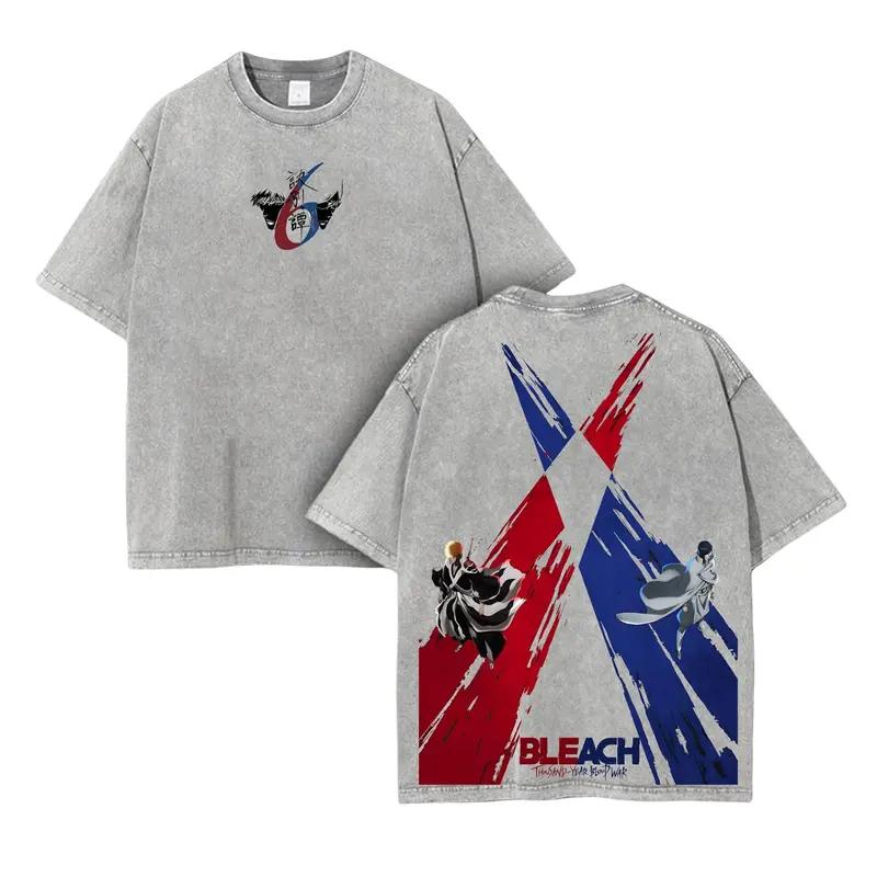 Anime BLEACH Kurosaki Ichigo Ishida Uryuu Grafik T-Shirt Herren Damen Kleidung Lässiges Baumwoll-T-Shirt Gewaschenes T-Shirt Harajuku Oberteile