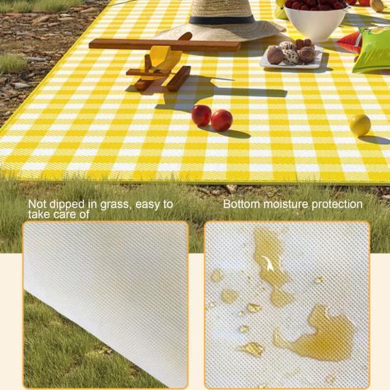 Foldable Picnic Mat Waterproof Sand Blanket Extra Large Picnic Rug Healthy Odor-Free Fabric Yellow Red Stripe Blanket for Beach