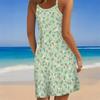 Women Plus Size Scoop Neck Thin Strap Sleeveless Printed Orange Loose Curved Hem Beach Dress