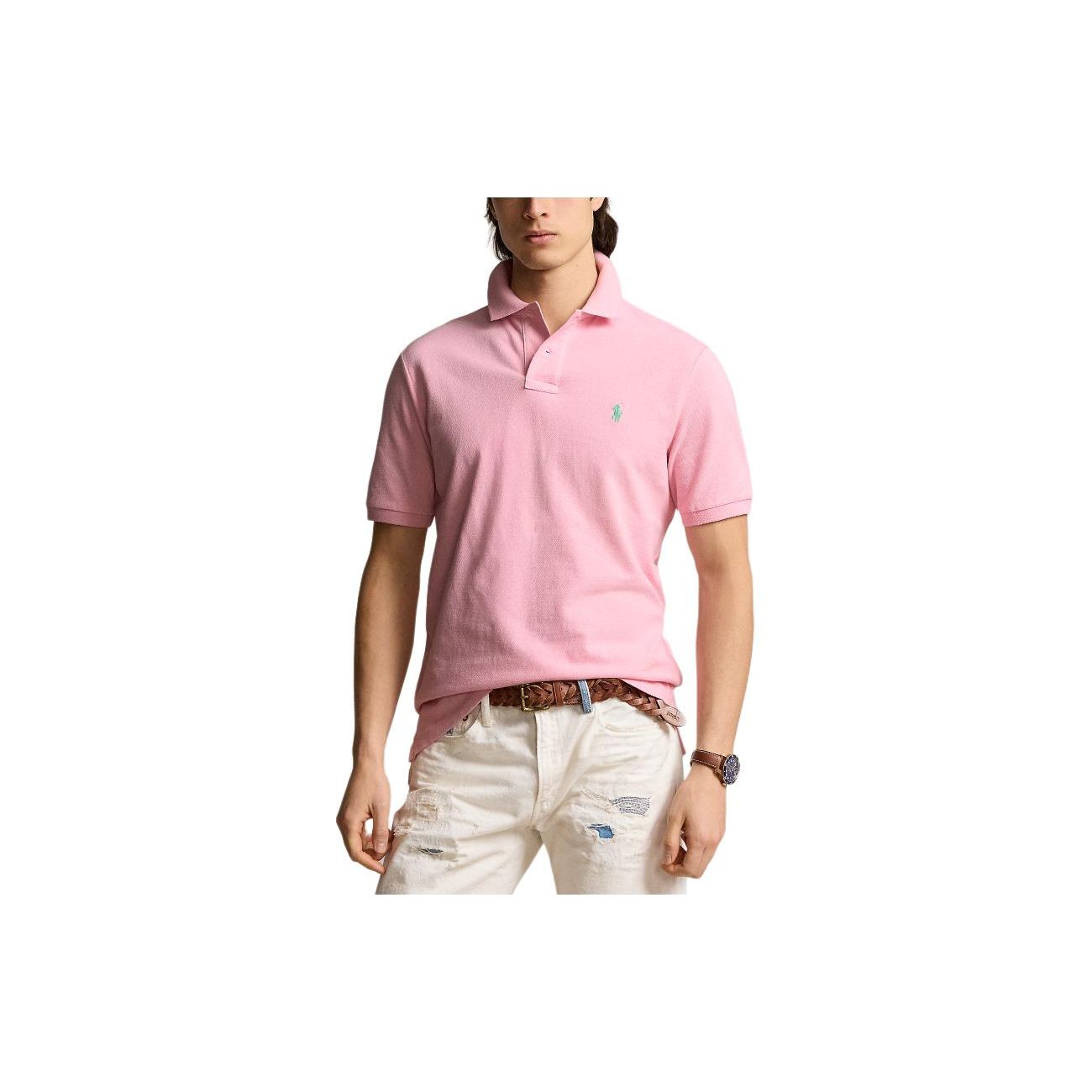 

Polo Ralph Lauren SS24 Однотонная рубашка-поло с вышивкой маленького пони, приталенная, с коротким рукавом, мужские топы, Розовый MNPOKNI1N822816-650 M