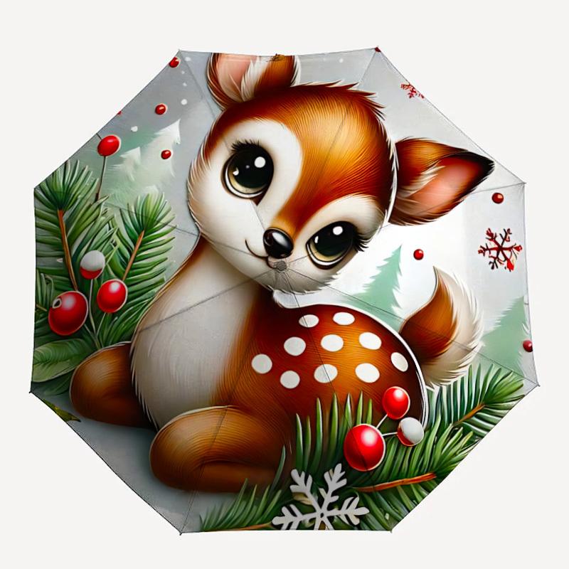 

1pc Winter Deer Automatic Folding Umbrella Compact 8 Rib Design, Durable Iron Frame for Travel, Outdoor, a0920084