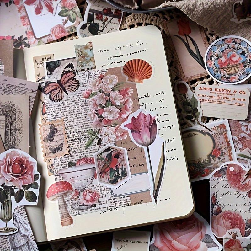 200pcs Vintage Floral & Butterfly Stickers Set Mixed Color, Scrapbooking Embellishments for DIY Crafts, Journaling, Collage Albums