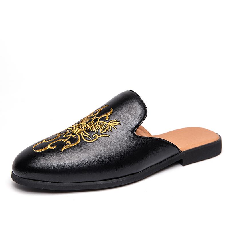 

Летняя вышивка, полуботинки для мужчин, туфли, мюли, мужские шлепанцы, кожаная повседневная обувь, вечерние лоферы, тапочки, балетки, сандалии 2025 37 чёрный