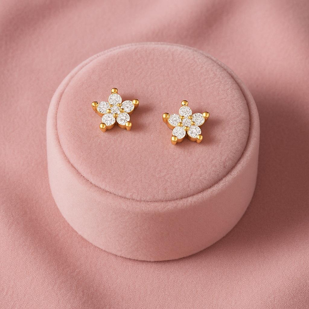 Classic Floral Cluster Stud Earrings - 925 Sterling Silver Yellow Plated