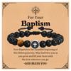 Easter Men's Bracelet,Cross Charms Beaded Bracelets,Adjustable Black Onyx Beaded Wristaband,Father's Day Baptism Scripture Card