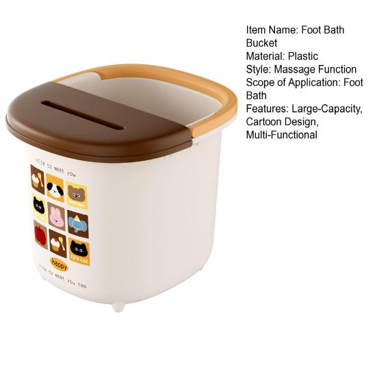 Foot Bath Bucket Large Capacity Storage Barrel with Lid Cartoon Design Moisture-Proof Dust-Proof Storage Bucket