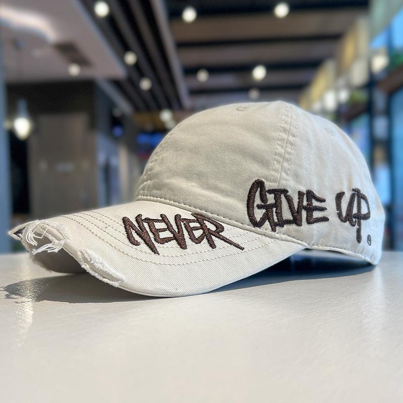 

Vintage Washed Embroided Letter Baseball Cap Male Denim Hole Adjuatable Solid Color Casual Trendy and Stylish Cap for Men брудно-білий