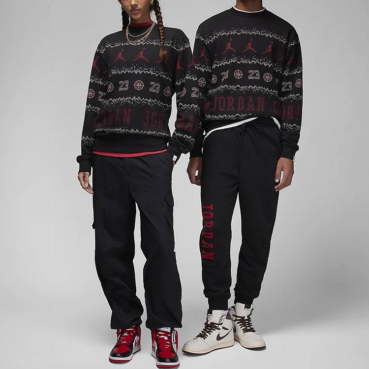 Jordan Essentials Holiday Logo Print Fleece-Lined Casual Long Sleeve Sweatshirt Men Tops Black FD7464-010