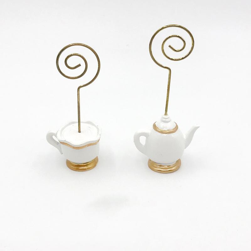 

WTEMPO Креативные держатели для карточек в форме чайника/чайной чашки, офисные держатели для визиток, домашние держатели для сообщений, держатели для фотографий своими руками, держатели для номеров мест 2pcs золотой