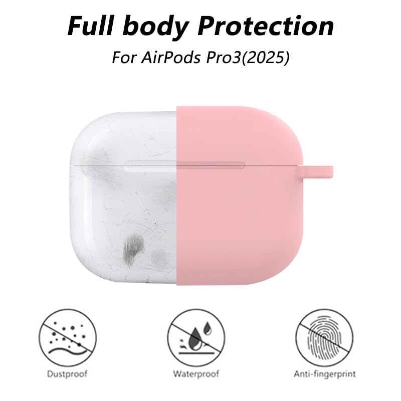 Silicone Protective Case for Airpods Pro 3 Gen (2025) Earphone Accessory For Airpods Pro 3 Generation with Cleaning Kit/Keychain