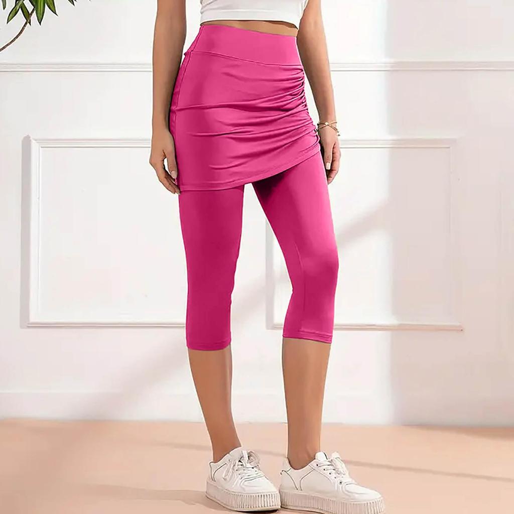 Damskie legginsy treningowe ze spódniczką ze sznurkiem, casualowe letnie z wysokim stanem, miękkie, sportowe spodnie do jogi