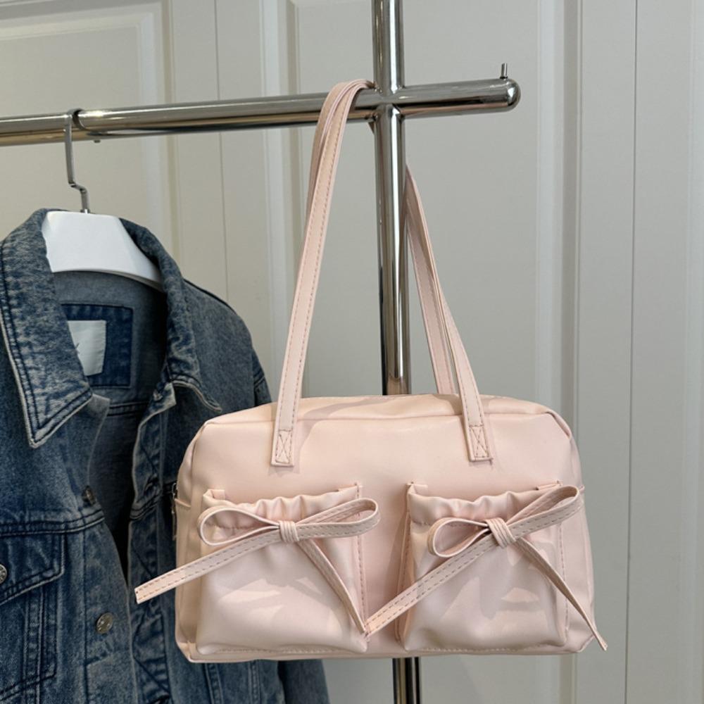 

French Style Bow Bowling Bag Bowknot Women Handbags Trendy Boston Shoulder Bag Underarm Bag