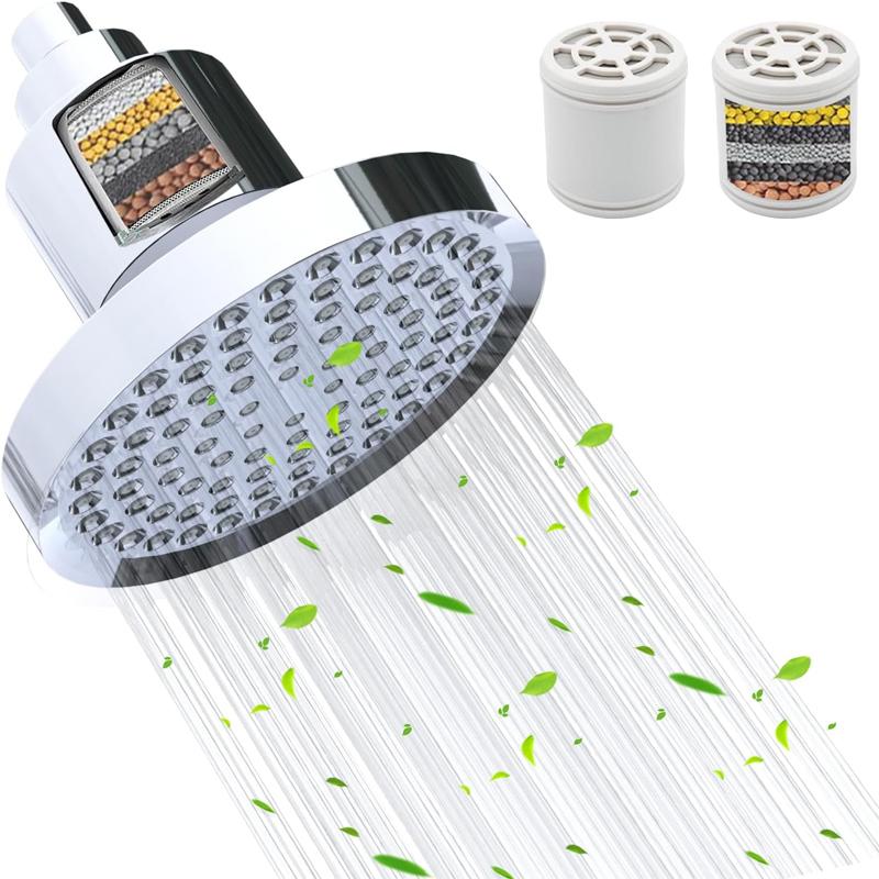 Round Filtered Shower Head 6 Inches High Pressure Fixed Rain Abs Filter Chrome Showerhead