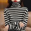 Women's Clothing Autumn and Winter New Casual Striped Loose Pile Neck Sweater Korean Version Color Matching Knitted Bottoming Shirt