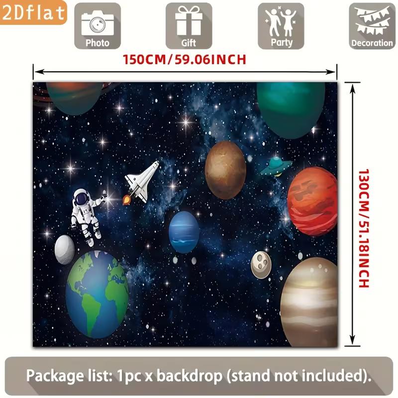 2D Flat Outer Space Banner Kids Space Adventure with Astronaut, Rocket & Solar System Backdrop
