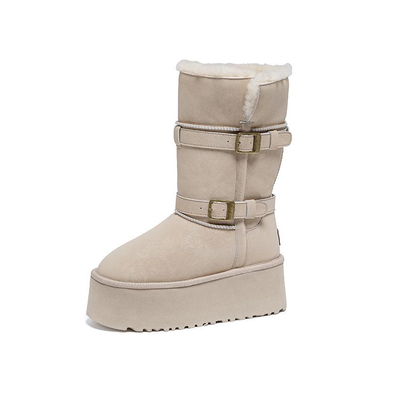 Winter New Cm Thick-soled Heightening Versatile Casual Waterproof Snow Boots Plush Warm Fluffy Shoes Women