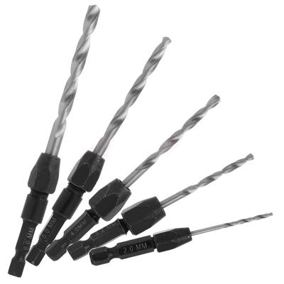 5pcs 1/4" Hex Shank Wood HSS Drill Bit Set Quick Change Tool 2/3.2/4/5/6mm