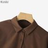 ZANZEA Women Casual Turn Down Collar Long Sleeve Loose Blouse