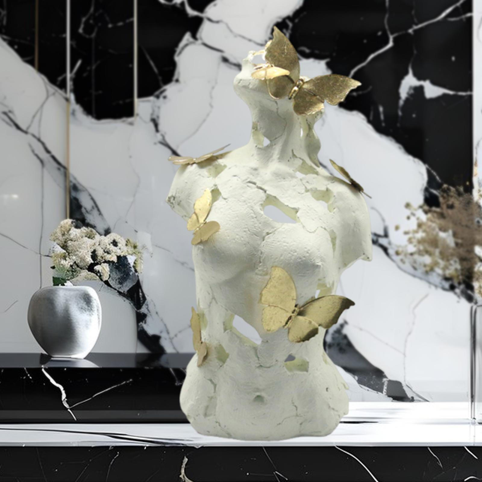

Female Bust Statue Body Figurine with Butterflies Decorative Crafts Sculpture Feminine