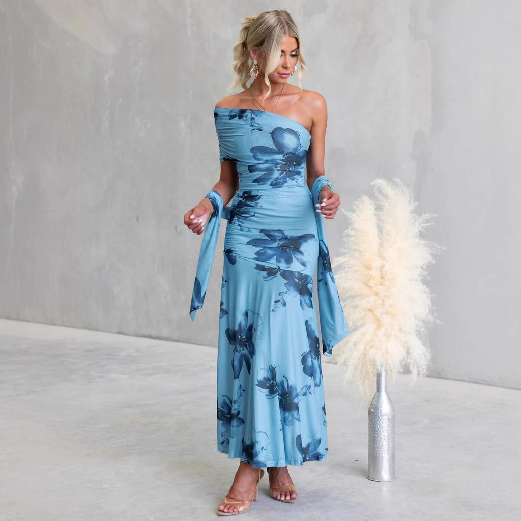 Ganzjahres-Slim-Fit Ins Wind-Mesh-Druck Hüftumschließendes Slim-Fit Schulterkleid 76