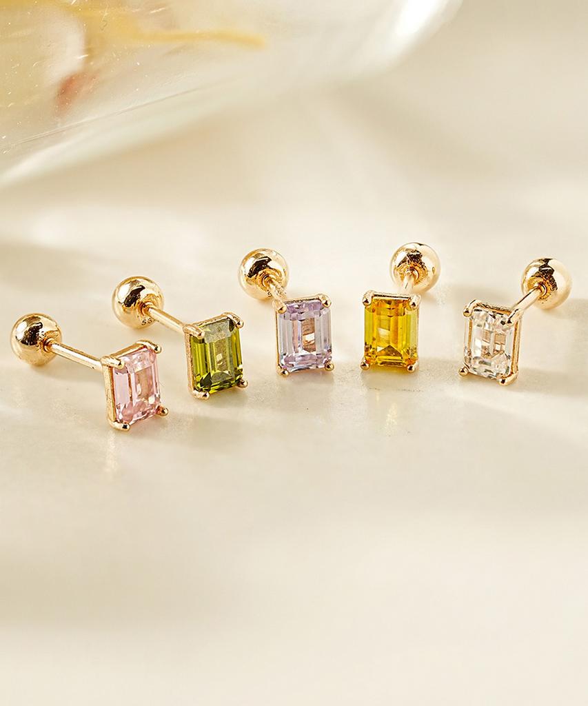 Minimalpiercing 14K Emerald-Cut Color Cubic Piercing Earrings