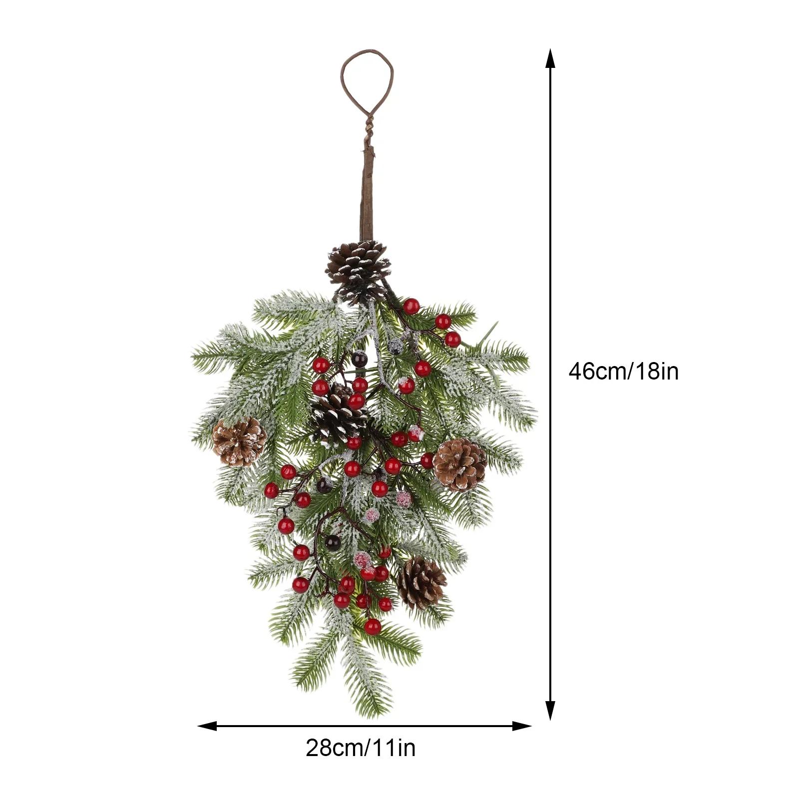 

Christmas Teardrop Door Swag Artificial Plant Pine Cones Flowers Berry Upside Down Restaurant Wall Hanging Wreath Home Decor зелений