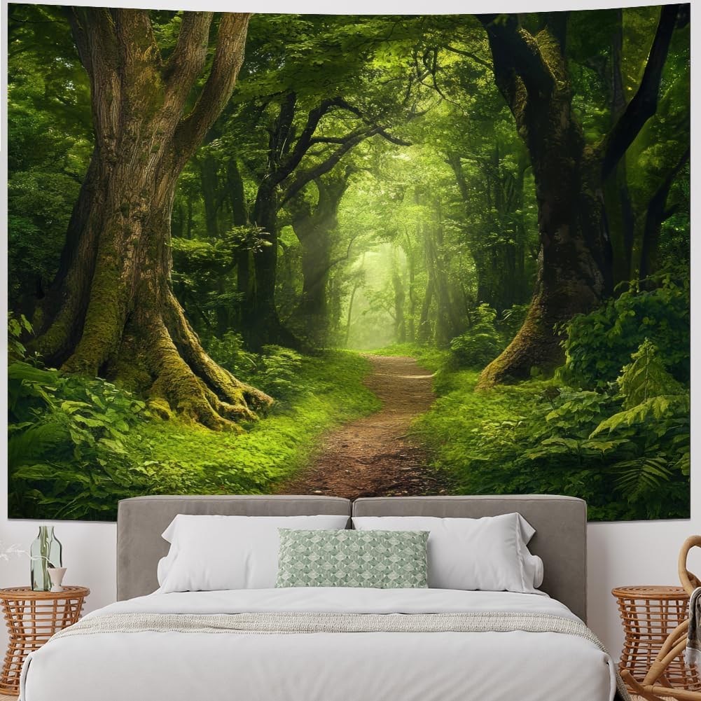 Amtoodopin Forest Tapestry Nature Landscape Tapestries Green Tree Tapestries Misty Forest Wall Art Jungle Scenery Tapestry Wall Hanging for Living