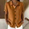 2026 European-American Summer Solid Color Lapel Button Casual Loose Short Sleeve Shirt