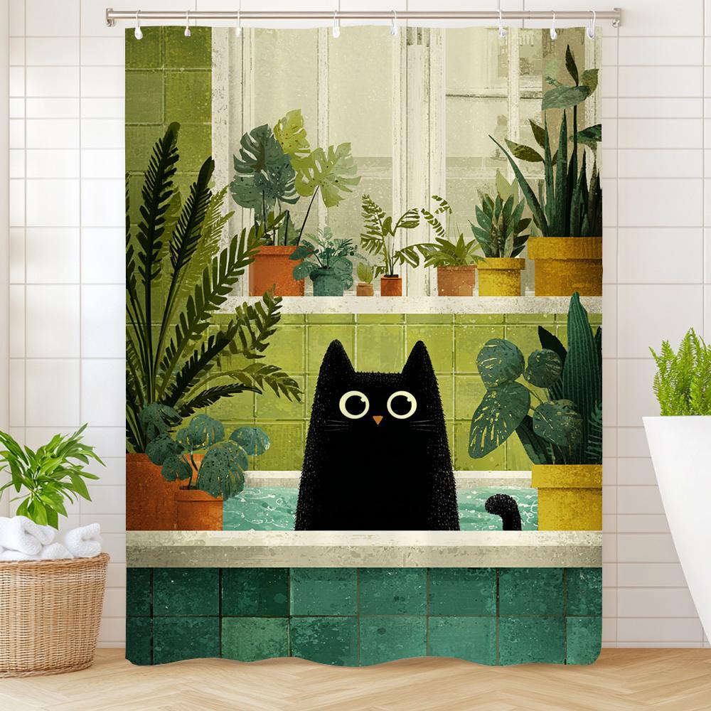

Funny Cat Shower Curtain Colorful Flowers And Cartoon Cat Animal Shower Curtains For Bathroom Classy Shower Curtain With Hooks W60H190(CM)-1 Pcs