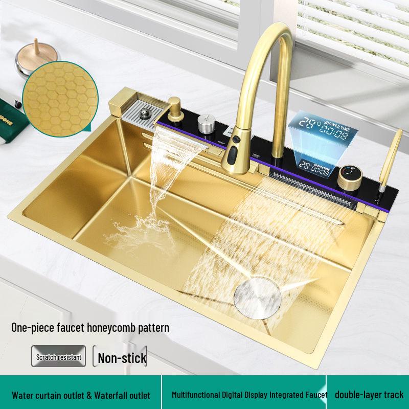 Golden Whale 304 Stainless Steel Digital Display Kitchen Sink - Large Single Bowl for Dishwashing and Vegetable Washing
