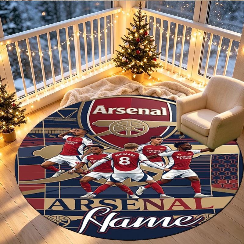 Custom Name Personalized Arsenal F.C Print Round Rug, Versatile Home Decor Carpet, for Playroom, Apartment, Balcony, Entryway, Hallway Gift