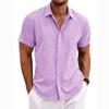 2026 Men's Plus Size Linen Short Sleeve Beach Shirt - Solid Color, Loose Fit