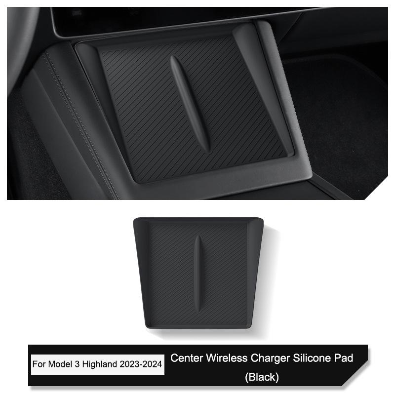 For Tesla Model 3/Y/X/S 2021-2024 Central Control Wireless Charging Silicone Pad Non-slip Pad Dust-Proof Charger Protect Cover