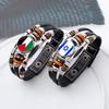 Factory National Country Flag Design Bracelet Crystal Bead Snap Button Sports National Team Jewelry Gift Leather Wrap Bracelet