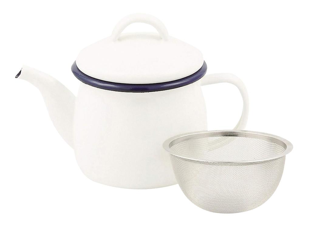 Pearl Metal Teapot, White, 580ml, with Enamel Tea Strainer, Just the Right Size, HB-4414