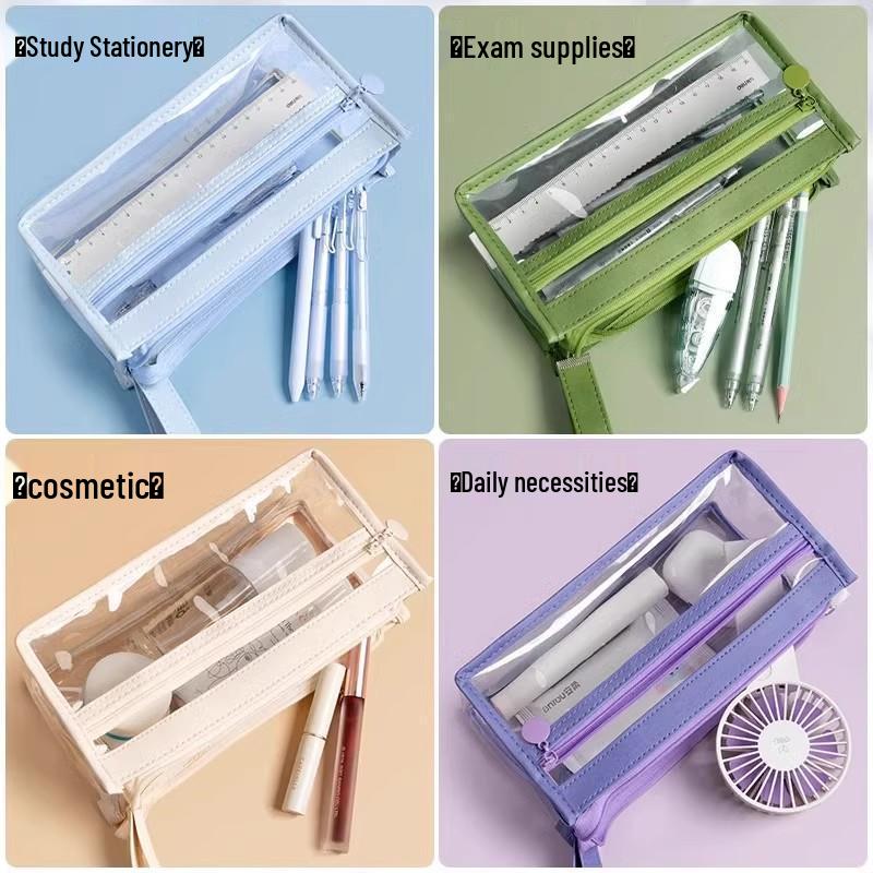 High-Capacity Transparent Pencil Case for Exams, Multipurpose Makeup Bag, Convenient Stationery Organizer