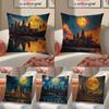 Oil Painting Artwork Angkor Wat-W Pillow Case Comfort Sofa Bed Silky Elegant Invisible Zipper Decorative Cushion Cover
